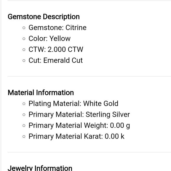 Stunning Womens 18K White Gold Over Sterling Silver 2.0 CTW Citrine Size 7.5 Des - Picture 3 of 4